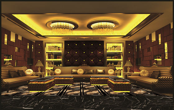 Gold klassischer im amerikanischen Stil hölzerner Luxus- Sofa Hotel Fabric KTV Schnitt-Sofa Set