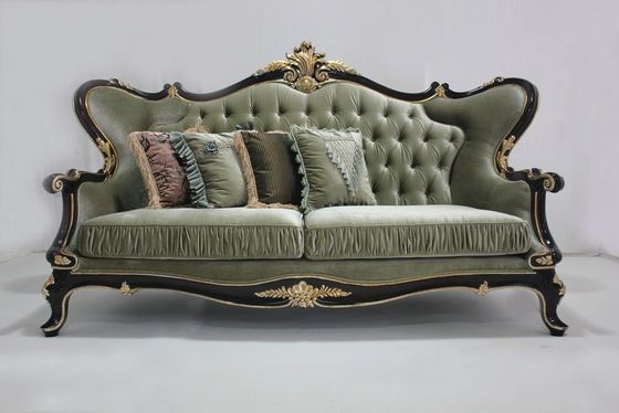 Cyan-blauer Soem durchgehefteter Samt hölzerner klassischer GeschnittenSofa Set Living Room 2-Sitze-