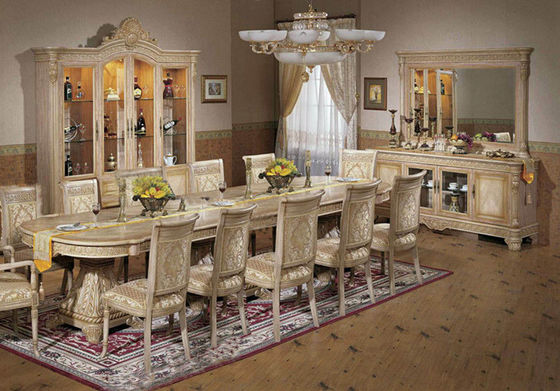 Luxuriöser italienischer Palast-hölzerner schnitzender Speisetisch stellte antike Esszimmer-Möbel ein