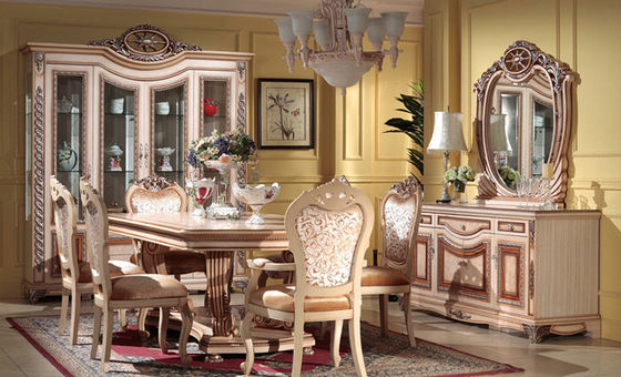 6 Stühle schnitzten Blumen-Esszimmer-Satz