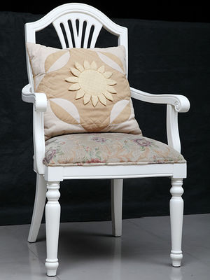 White Antique Wooden Throne Chair Embroidery Pads Dining Chair Upholstery Fabric