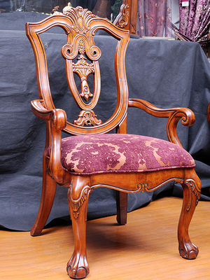 OEM Luxury Hand Carved Antique Wooden Chair With Leather Seat