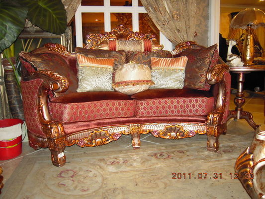 Four Seater Carved Wood Chesterfield Velvet Sofa Set Antique Oak Frame ISO9001