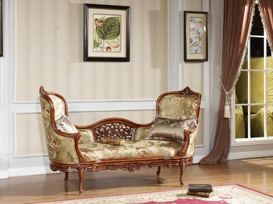 Champagne Hand Carved Luxury Chaise Lounge Chaise Lounge Sofa Flower Print