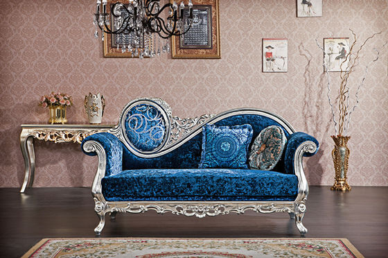 X-Y- B024 silberne blaue französische Antike Luxus-Chaise Lounge Wood Carved