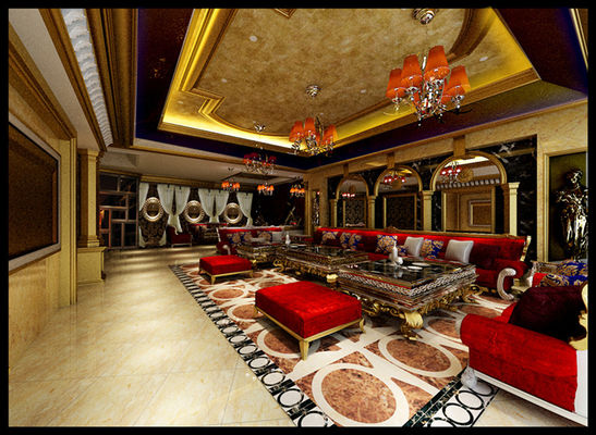 Gold klassischer im amerikanischen Stil hölzerner Luxus- Sofa Hotel Fabric KTV Schnitt-Sofa Set