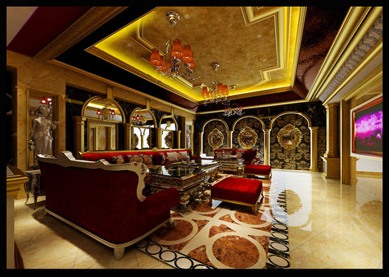 Gold klassischer im amerikanischen Stil hölzerner Luxus- Sofa Hotel Fabric KTV Schnitt-Sofa Set