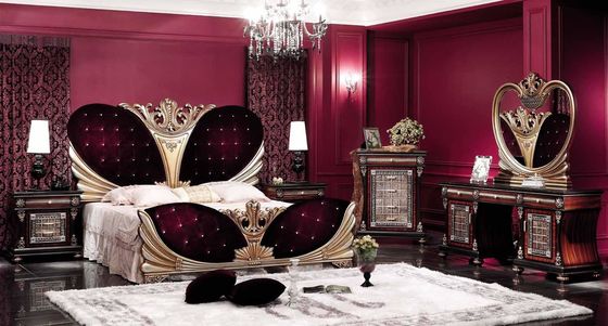 1800*2000*1500 Antique Double Bed Set Apartment Luxury Oak Wood Fabric Bed