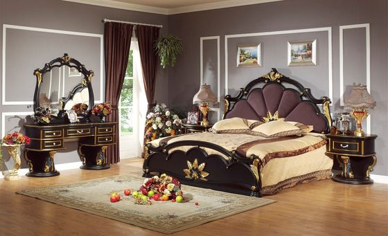 1800*2000*1500 Antique Double Bed Set Apartment Luxury Oak Wood Fabric Bed