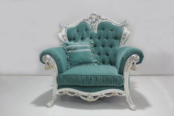 Cyan-blauer Soem durchgehefteter Samt hölzerner klassischer GeschnittenSofa Set Living Room 2-Sitze-
