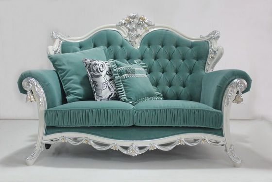 Cyan-blauer Soem durchgehefteter Samt hölzerner klassischer GeschnittenSofa Set Living Room 2-Sitze-
