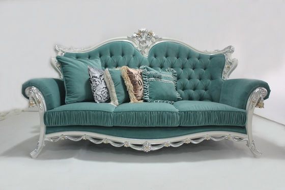Cyan-blauer Soem durchgehefteter Samt hölzerner klassischer GeschnittenSofa Set Living Room 2-Sitze-