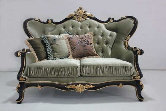 Cyan-blauer Soem durchgehefteter Samt hölzerner klassischer GeschnittenSofa Set Living Room 2-Sitze-