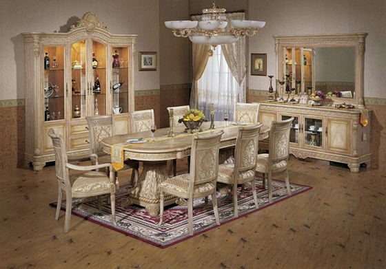 Luxuriöser italienischer Palast-hölzerner schnitzender Speisetisch stellte antike Esszimmer-Möbel ein